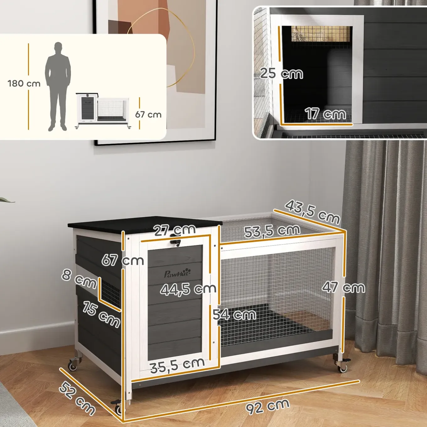 4goodz Houten Konijnenhok Met Loopgedeelte - 92x52x67 Cm - Grijs