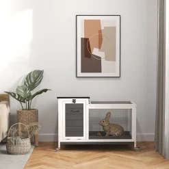 4goodz Houten Konijnenhok Met Loopgedeelte - 92x52x67 Cm - Grijs