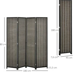 4goodz Kamerscherm Opvouwbaar - Roomdivider Grenenhout/bamboe 180x180 Cm - Bruin/zwart