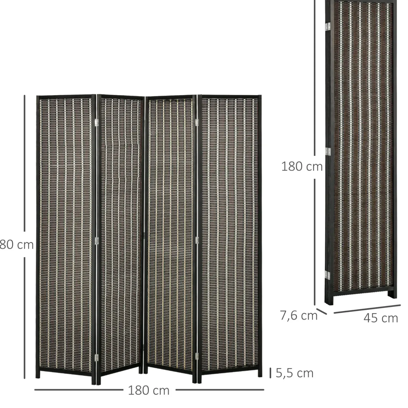4goodz Kamerscherm Opvouwbaar - Roomdivider Grenenhout/bamboe 180x180 Cm - Bruin/zwart