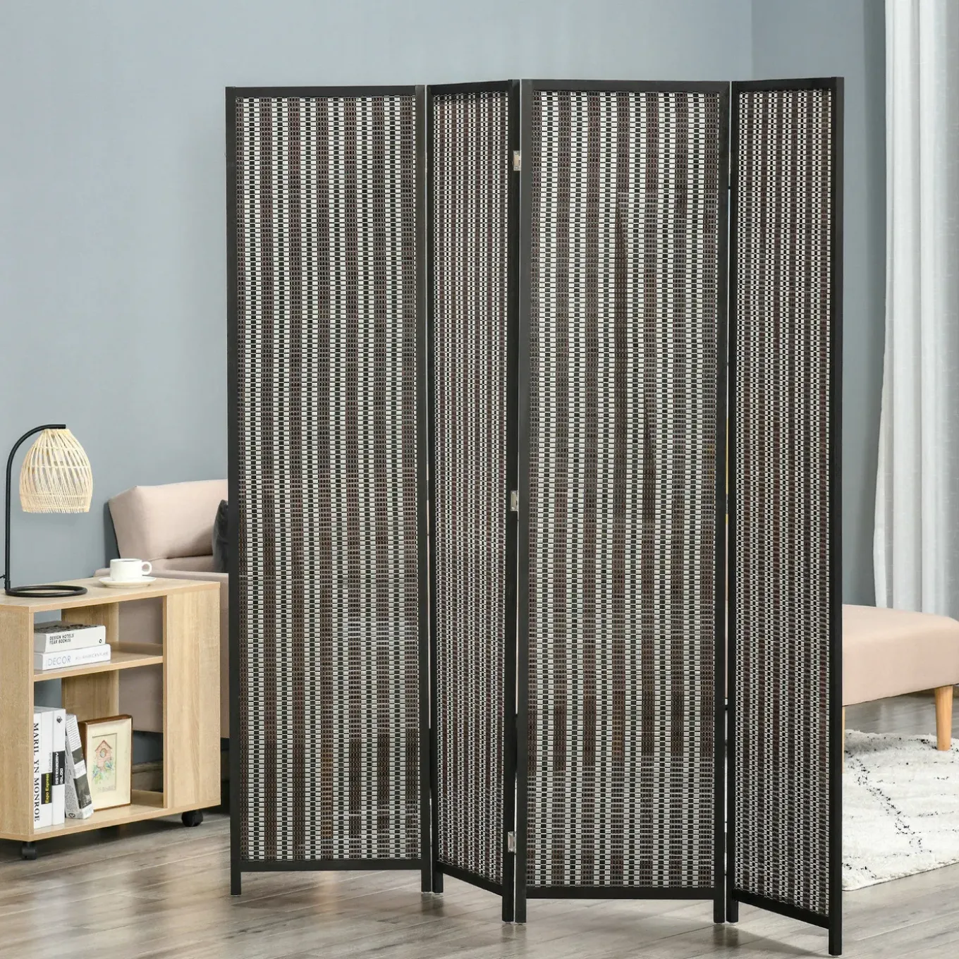 4goodz Kamerscherm Opvouwbaar - Roomdivider Grenenhout/bamboe 180x180 Cm - Bruin/zwart