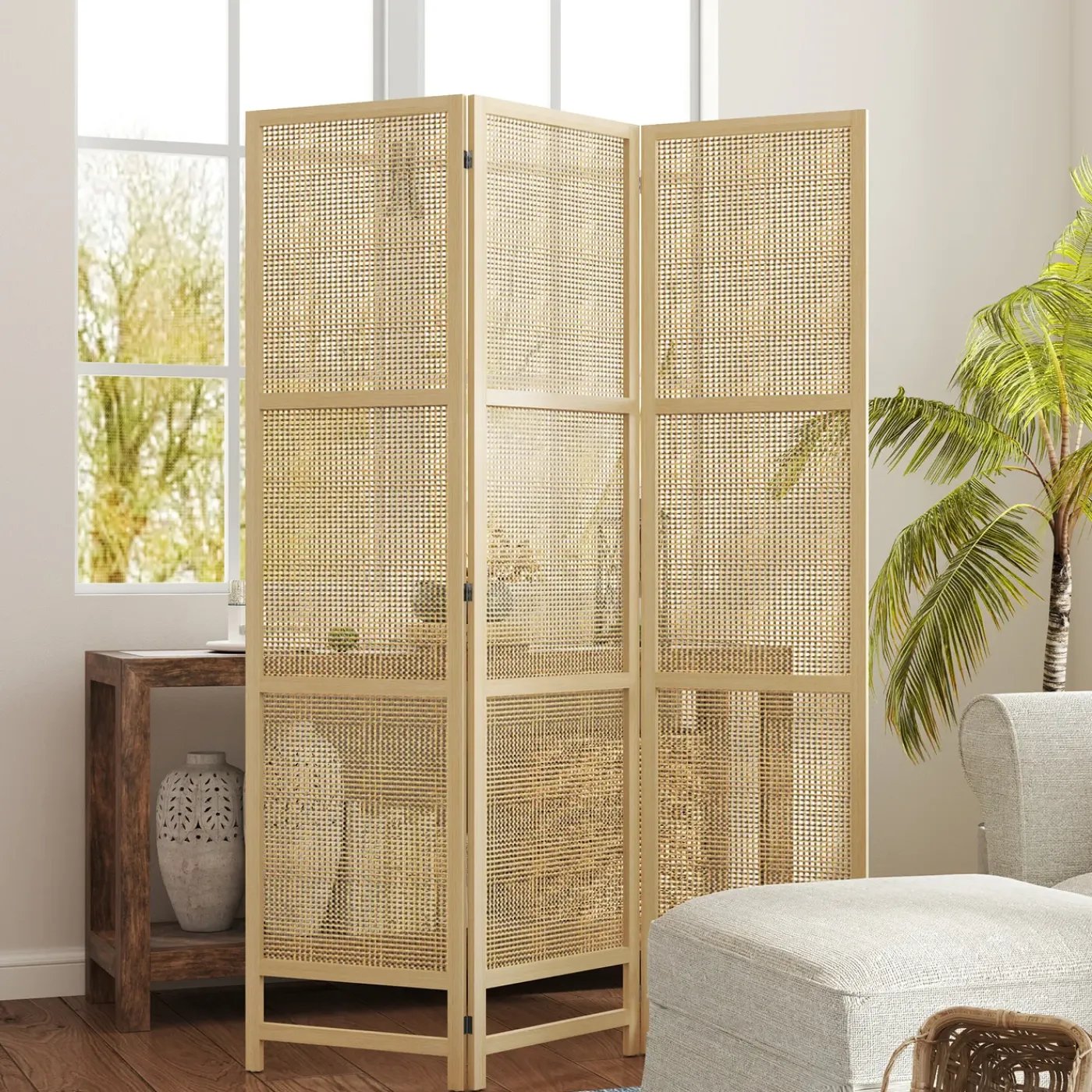 4Goodz Kamerscherm Opvouwbaar - Roomdivider Rotan 135x180 Cm - Bruin/zwart