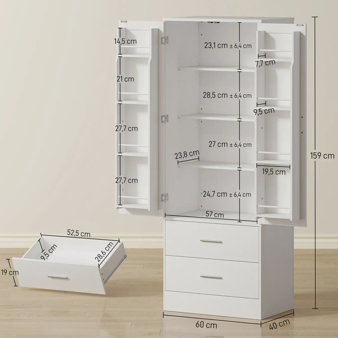 4goodz Keukenkast 159 Cm - Verstelbare Planken - 2 Lades - Wit