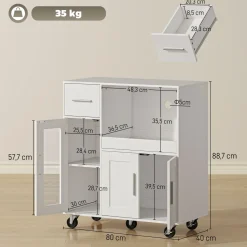 4goodz Keukenkast Op Wielen - Magnetronkast Met Planken En Lades - Wit