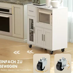 4goodz Keukenkast Op Wielen - Magnetronkast Met Planken En Lades - Wit