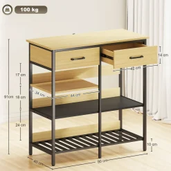4Goodz Keukenrek Met 2 Lades - 3 Open Planken 90 X 40 X 91 Cm - Bruin