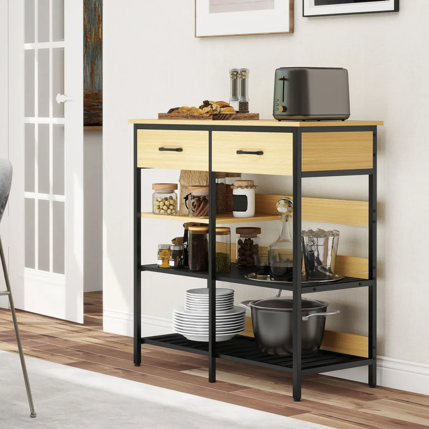 4Goodz Keukenrek Met 2 Lades - 3 Open Planken 90 X 40 X 91 Cm - Bruin