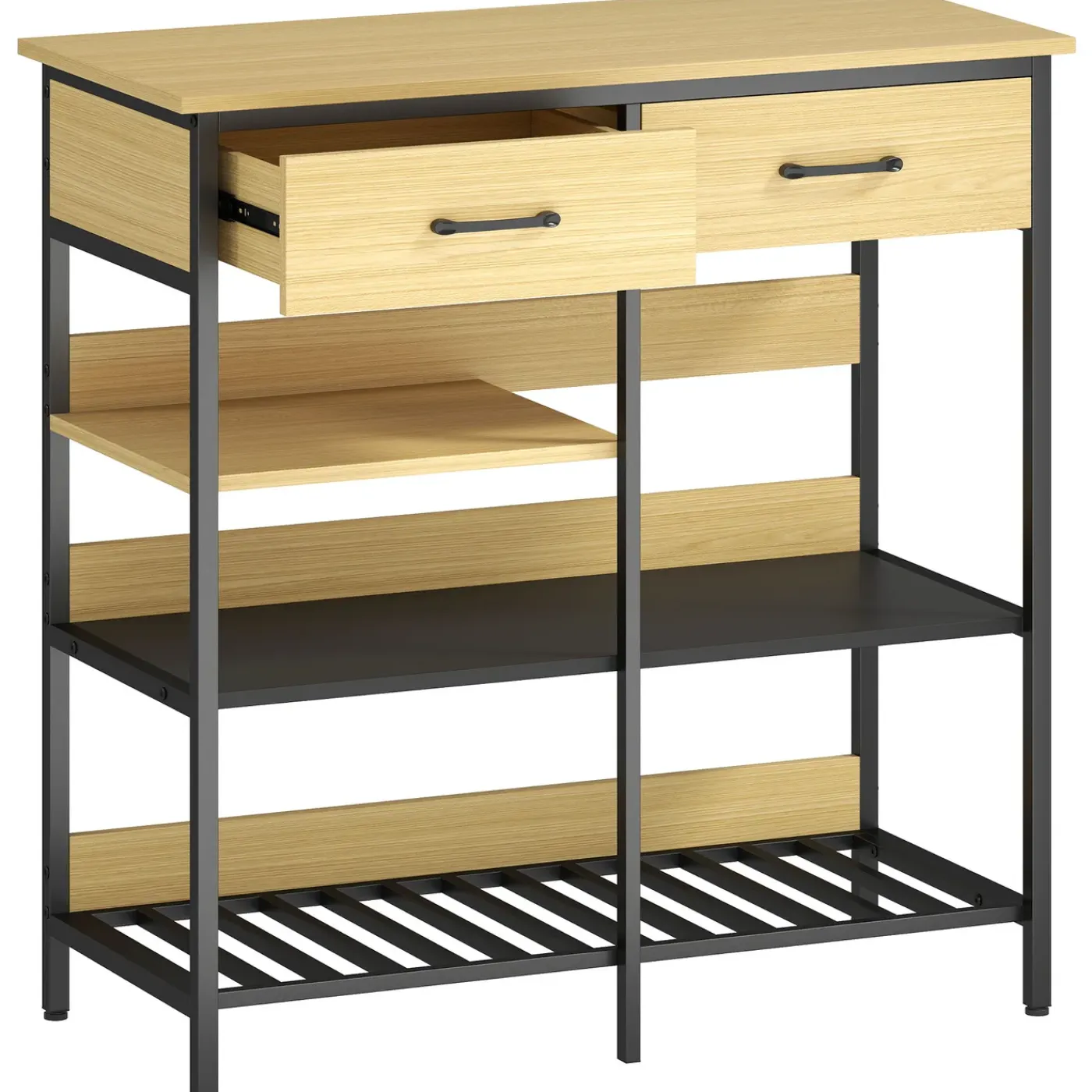4Goodz Keukenrek Met 2 Lades - 3 Open Planken 90 X 40 X 91 Cm - Bruin