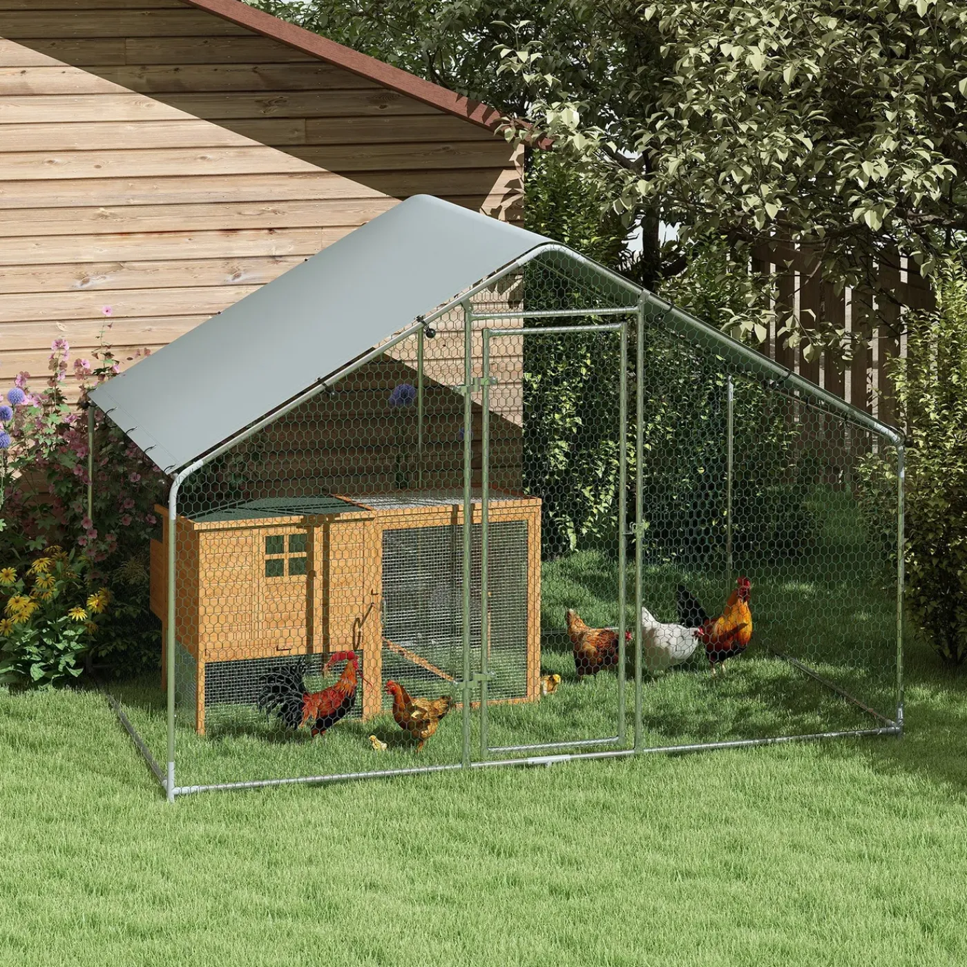 4Goodz Kippenren Met Uv-bestendig Zeil En Gaas Voor 5-8 Kippen - 300x170 Cm