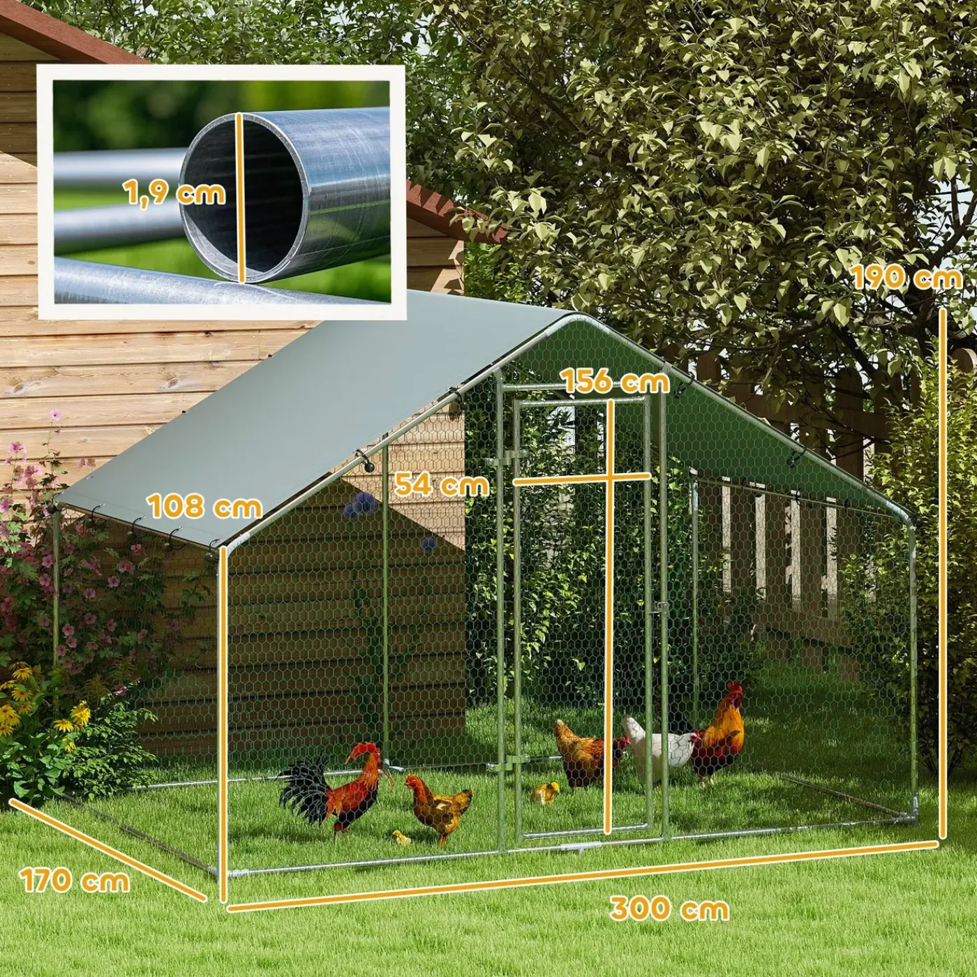 4Goodz Kippenren Met Uv-bestendig Zeil En Gaas Voor 5-8 Kippen - 300x170 Cm