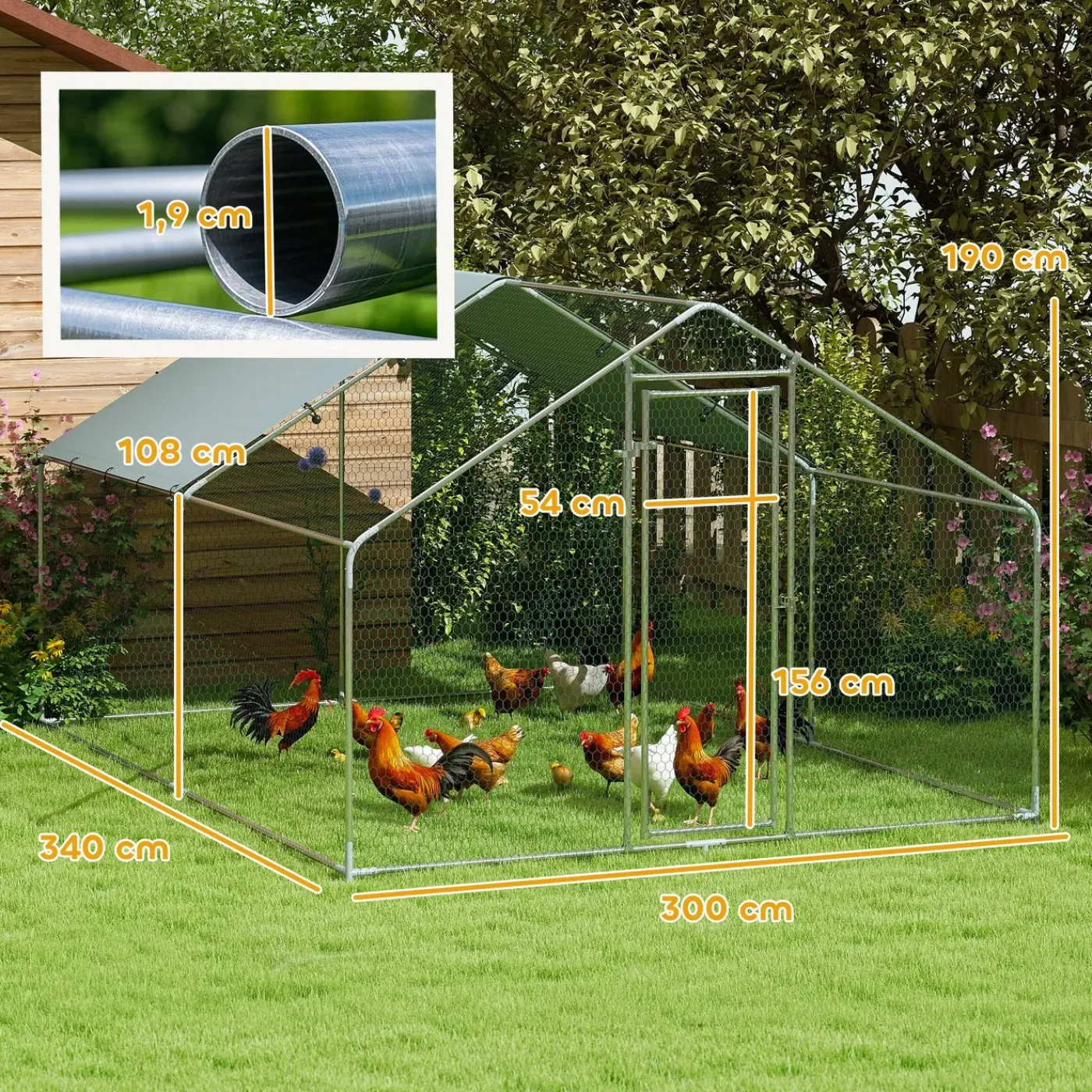 4Goodz Kippenren Met Waterdichte En Uv-bestendige Hoes - 10-15 Kippen - 3 X 3,4 X 1,9 M