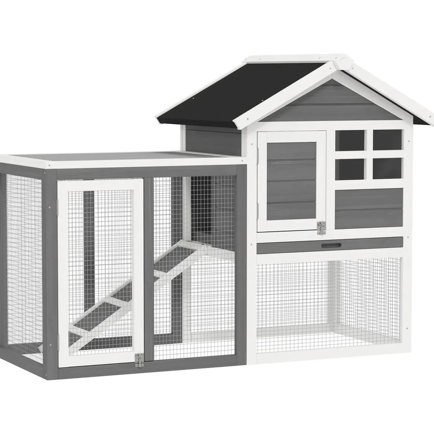 4Goodz Konijnenhok - Uitneembare Lade 122x62x92 Cm - Grijs+zwart+wit