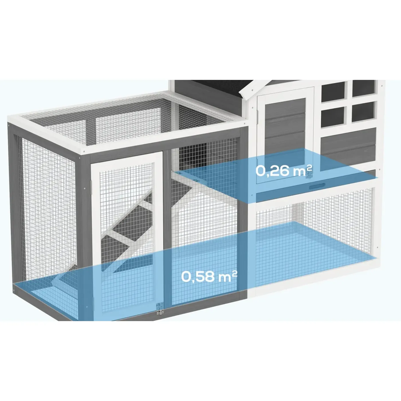 4Goodz Konijnenhok - Uitneembare Lade 122x62x92 Cm - Grijs+zwart+wit
