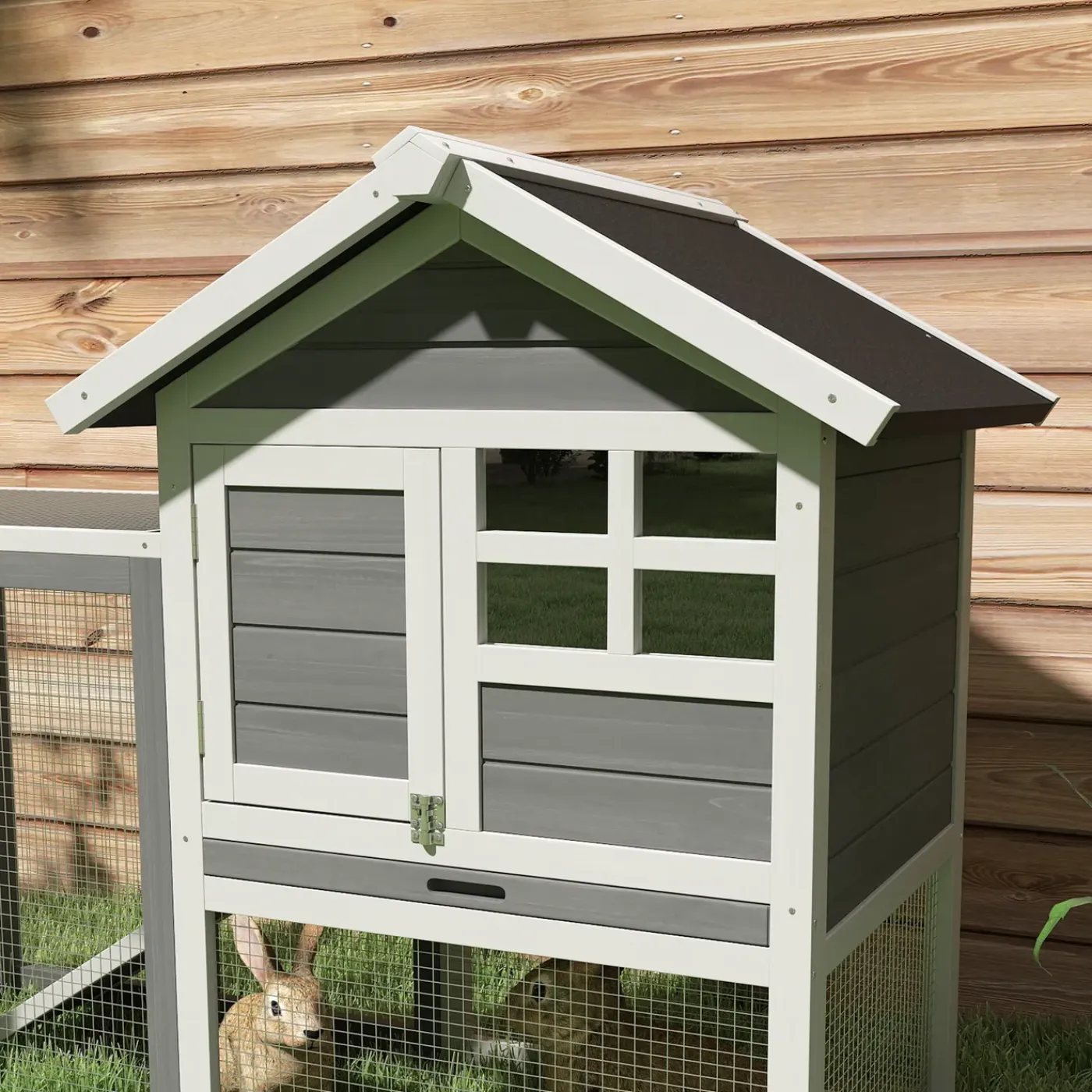 4Goodz Konijnenhok - Uitneembare Lade 122x62x92 Cm - Grijs+zwart+wit