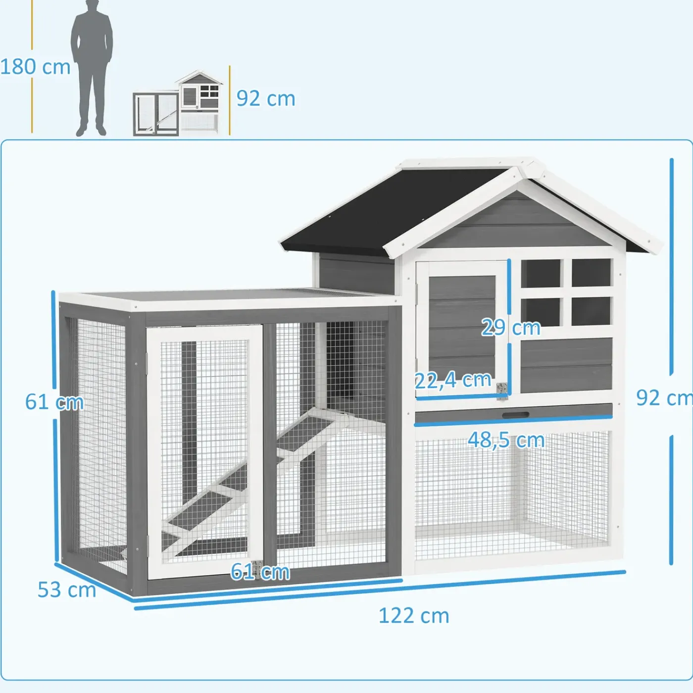 4Goodz Konijnenhok - Uitneembare Lade 122x62x92 Cm - Grijs+zwart+wit