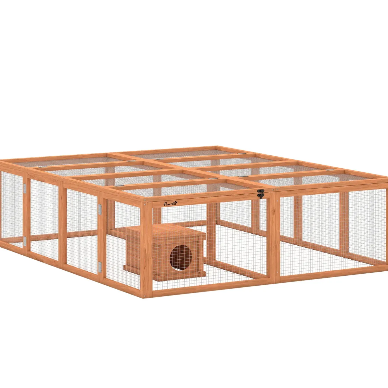 4goodz Konijnenren Van Hout En Huisje Voor 2-4 Konijnen 180x150x48 Cm - Bruin