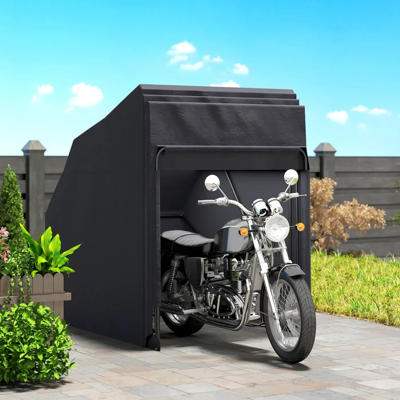 4Goodz Motorberging Opslagtent Waterdicht Xxl 345x135x191cm - Zwart