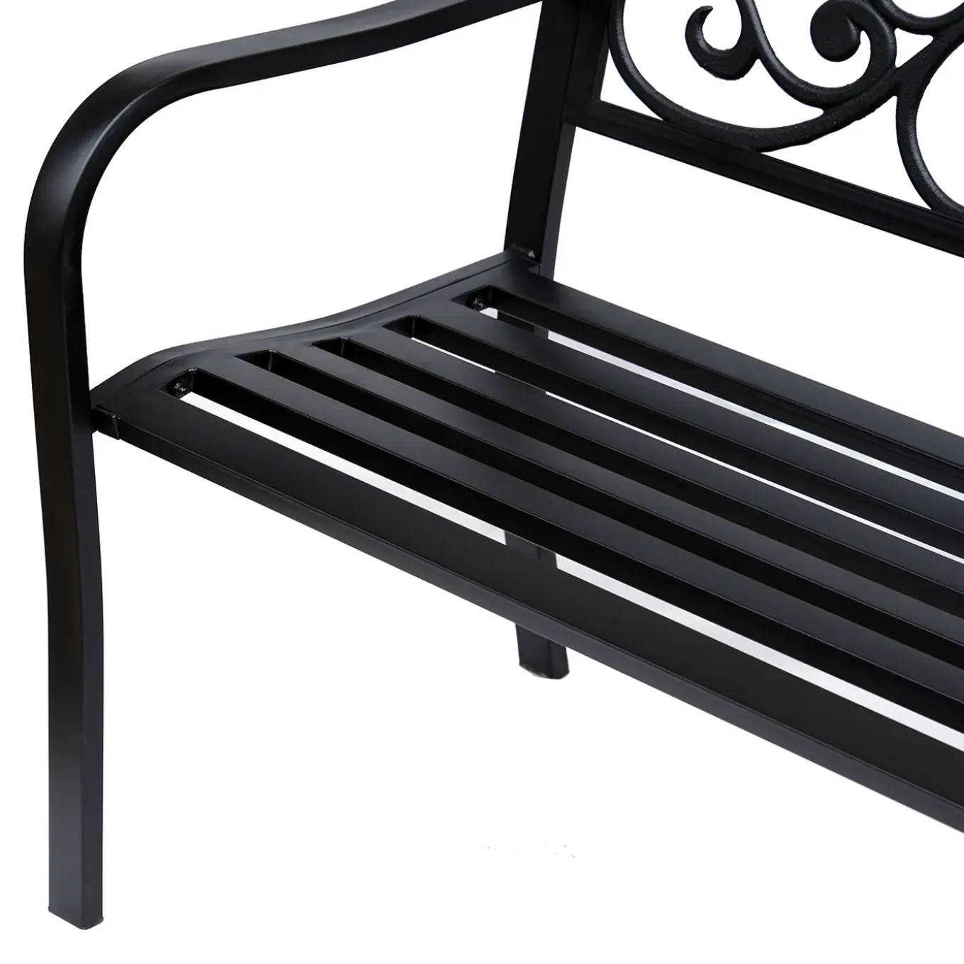 4goodz Stalen Tuinbank Met Gietijzer Armleuningen - 127x60x89cm Zwart