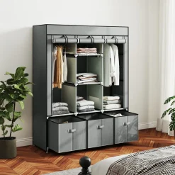 4Goodz Vliesstoffen Kledingkast Met 3 Laden - 43x125 X162,5 Cm - Lichtgrijs