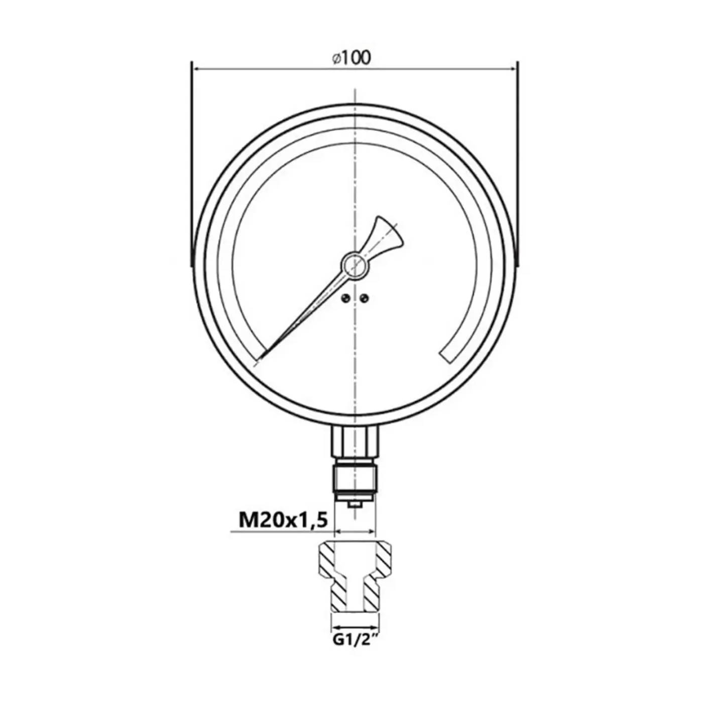 Goshe 100mm 1,6 BAR manometer drukmeter m20x1,5 + 1/2" verlaging