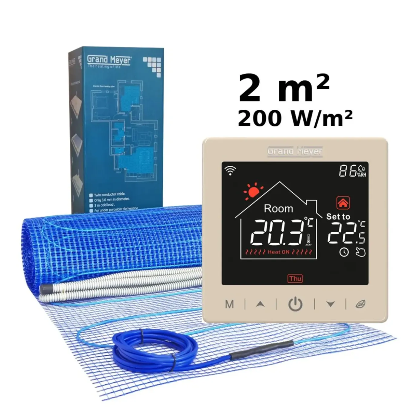 Grand Meyer Elektrische Vloerverwarmingsset 2 M², 200 W/m² + Sn-15 Thermostaat