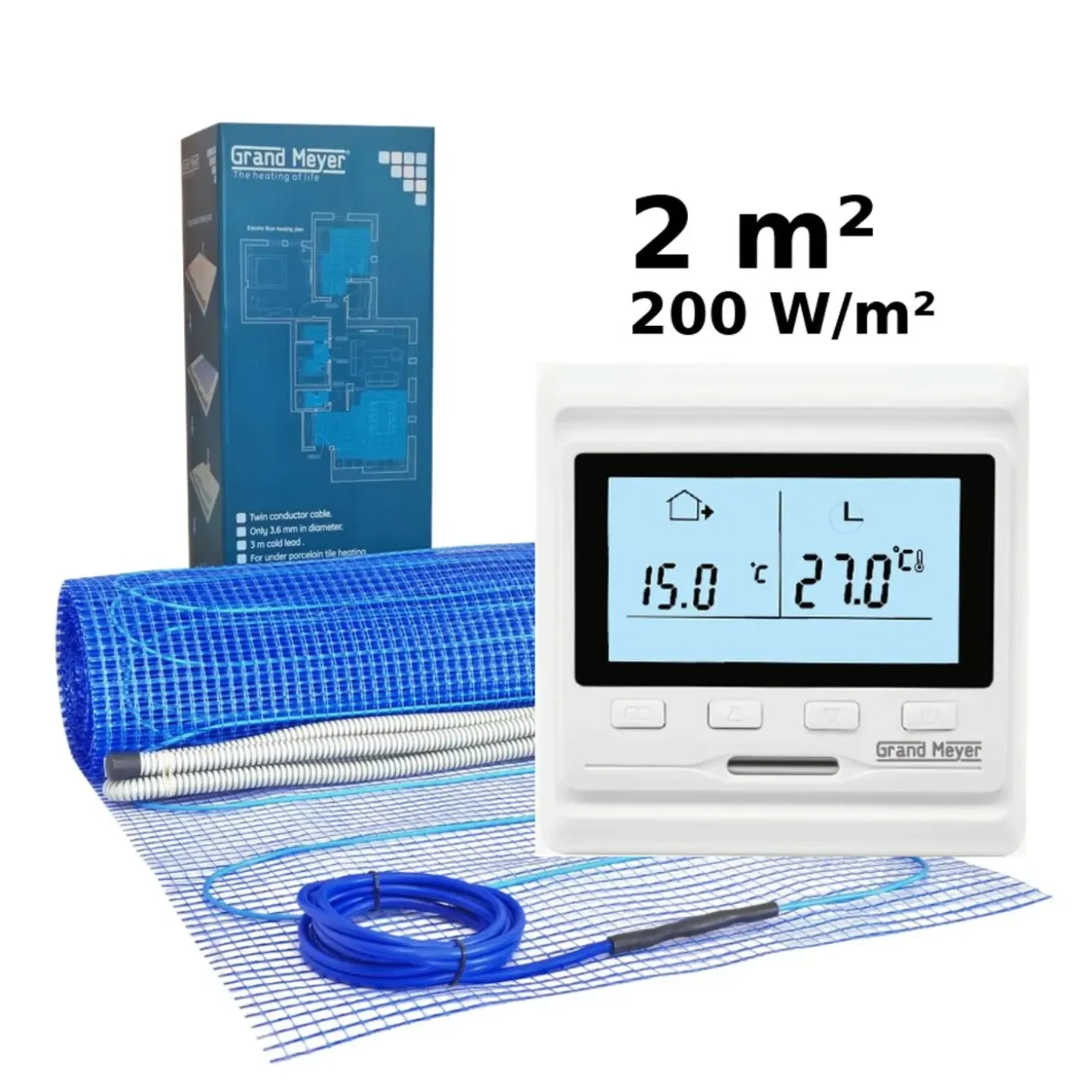 Grand Meyer Elektrische Vloerverwarmingsset 2 M², 200 W/m² + Hw500 Programmeerbare Thermostaat