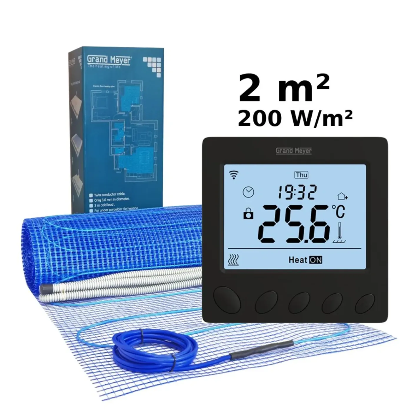 Grand Meyer Elektrische Vloerverwarmingsset 2 M², 200 W/m² + W390 Thermostaat