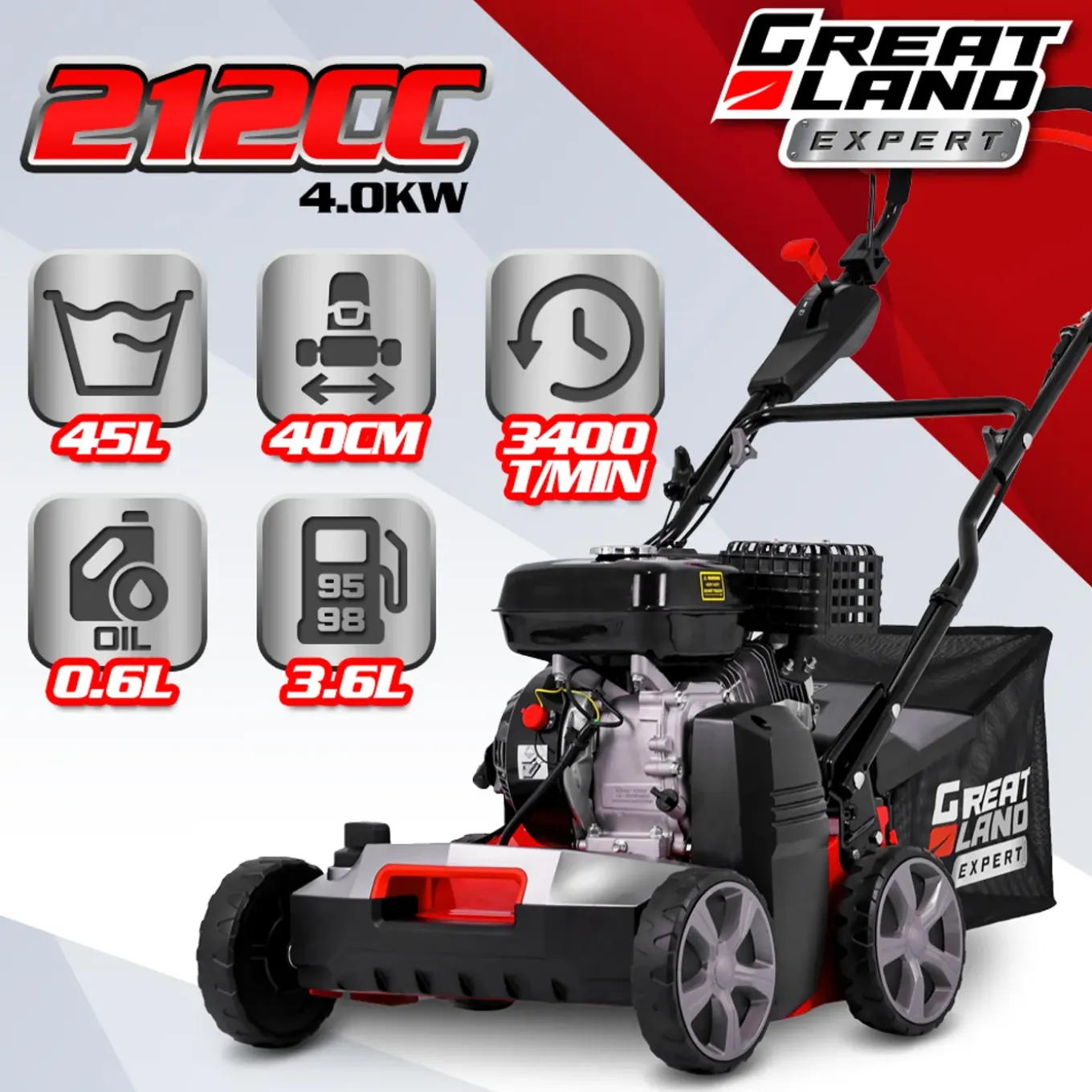 Greatland - Thermische Verticuteermachine 212 Cc - Werkbreedte 40 Cm