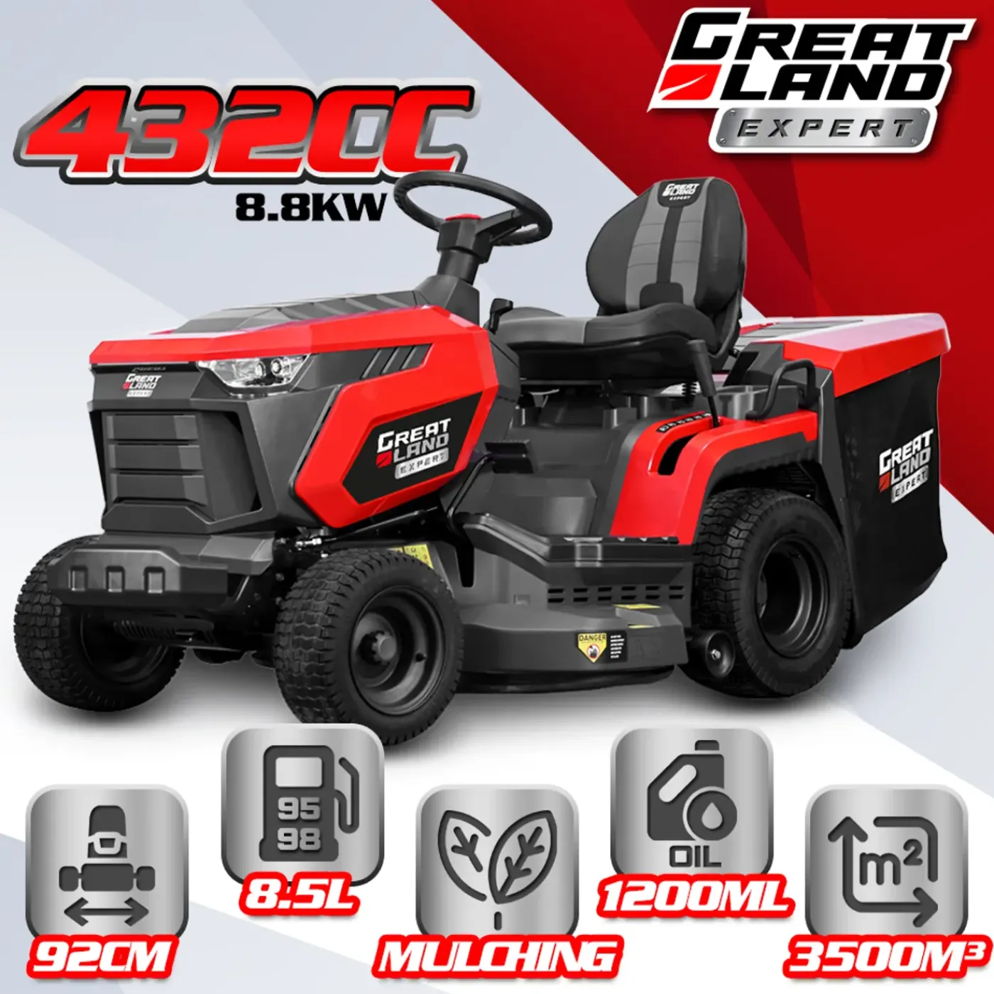 GREATLAND - Zitmaaier 432 Cc - Maaibreedte 92 Cm - Mulchfunctie