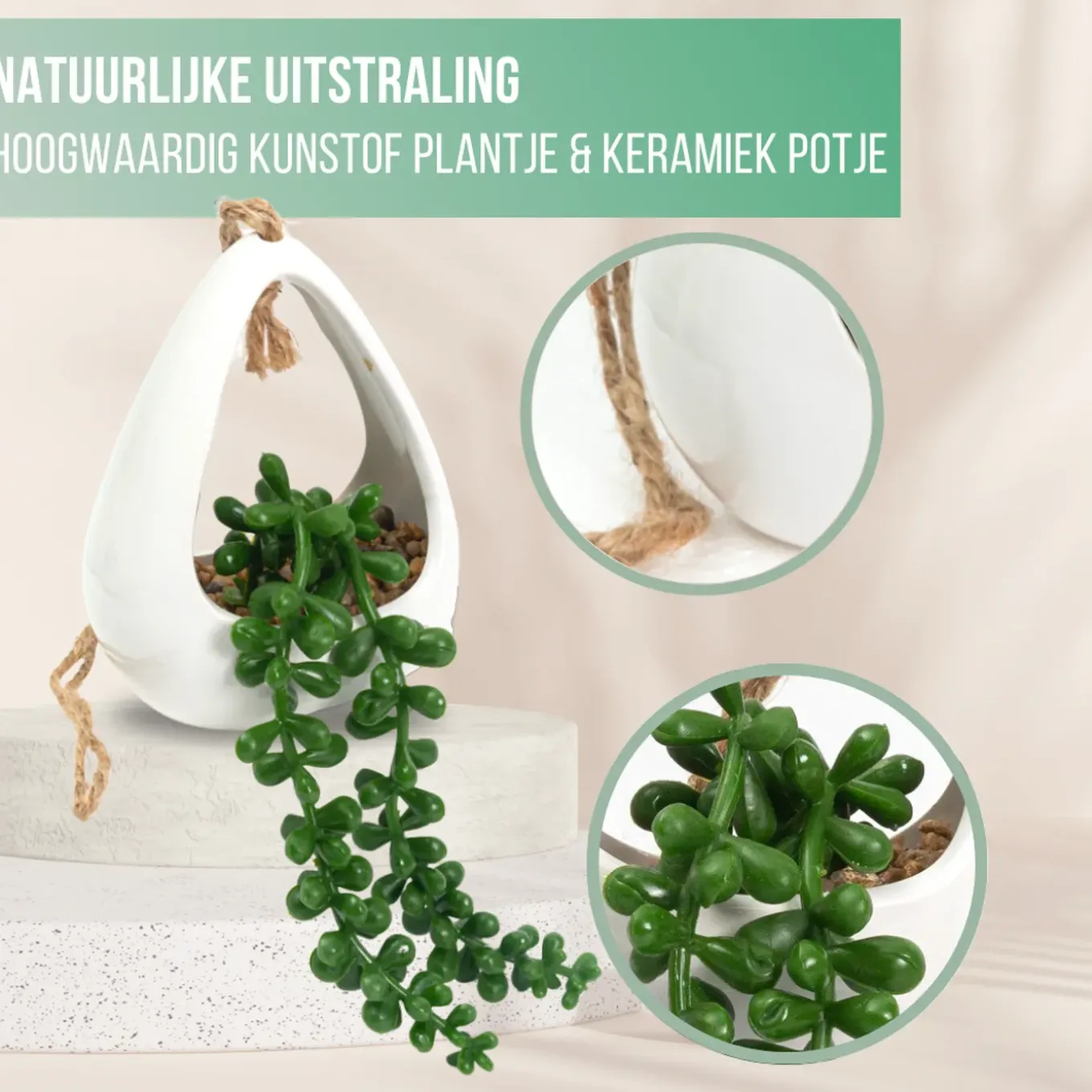 Greendream Kunstplanten - 3 Stuks Hangplanten In Hanger - Cadeautip