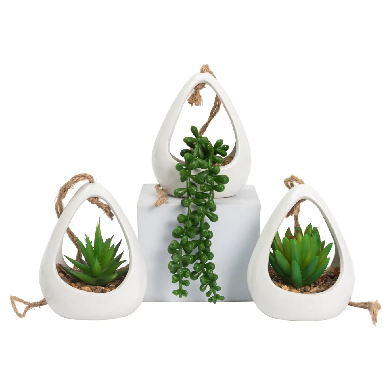 Greendream Kunstplanten - 3 Stuks Hangplanten In Hanger - Cadeautip