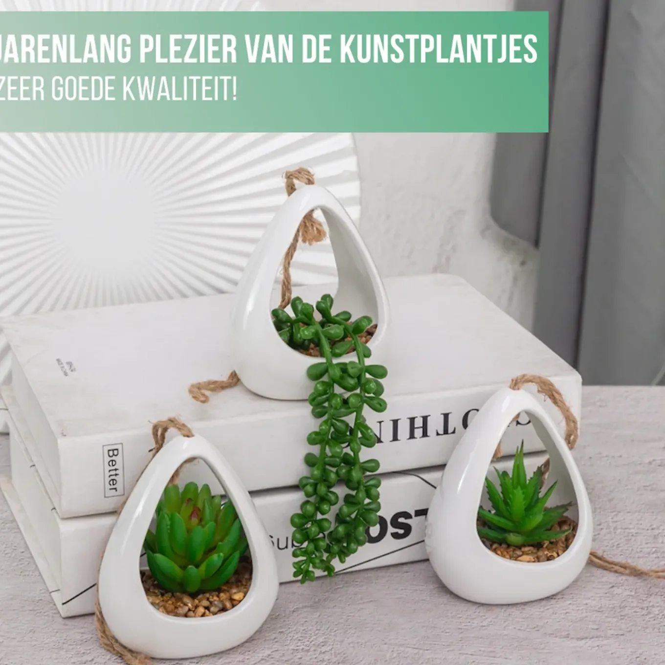 Greendream Kunstplanten - 3 Stuks Hangplanten In Hanger - Cadeautip