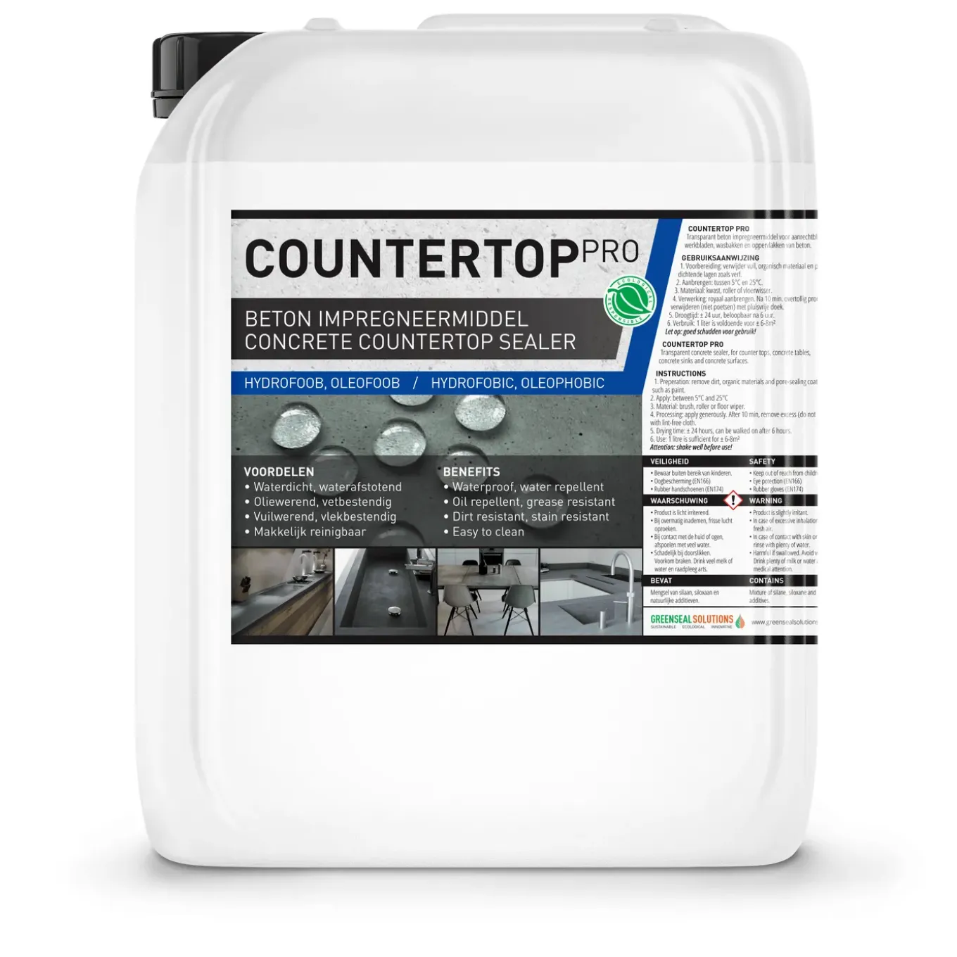 GreenSeal - Countertop Pro - Gevlinderd beton impregneermiddel, Sterk olieafstotend - 10L / 60m²