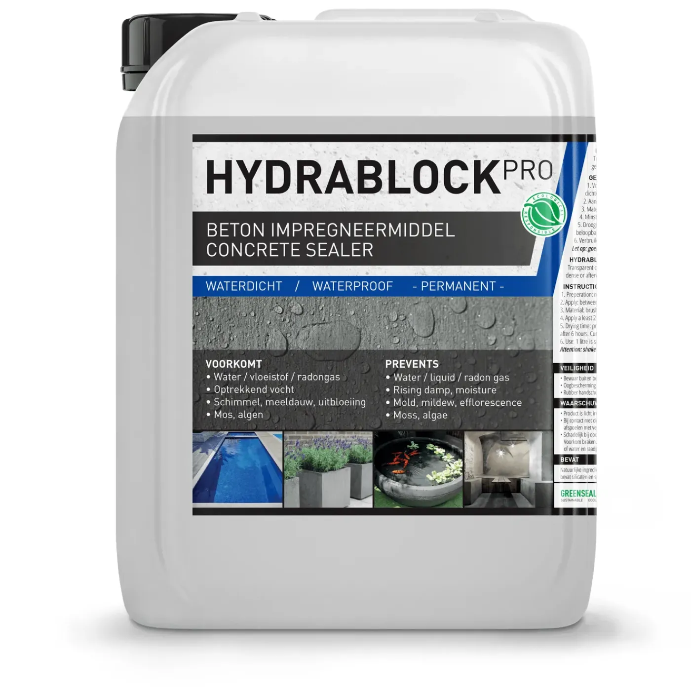 GreenSeal Solutions GreenSeal - Hydrablock Pro - Beton Impregeneermiddel - 100% Waterdicht kelder, vijver - 5L / 20m²