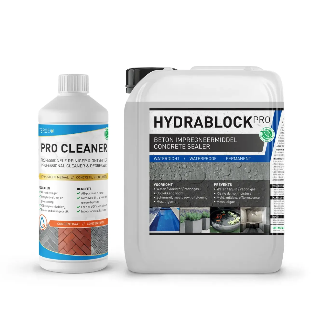 GreenSeal - Hydrablock Pro - Kelder waterdicht maken 5L / 20m² + Beton reiniger Pro Cleaner 1L