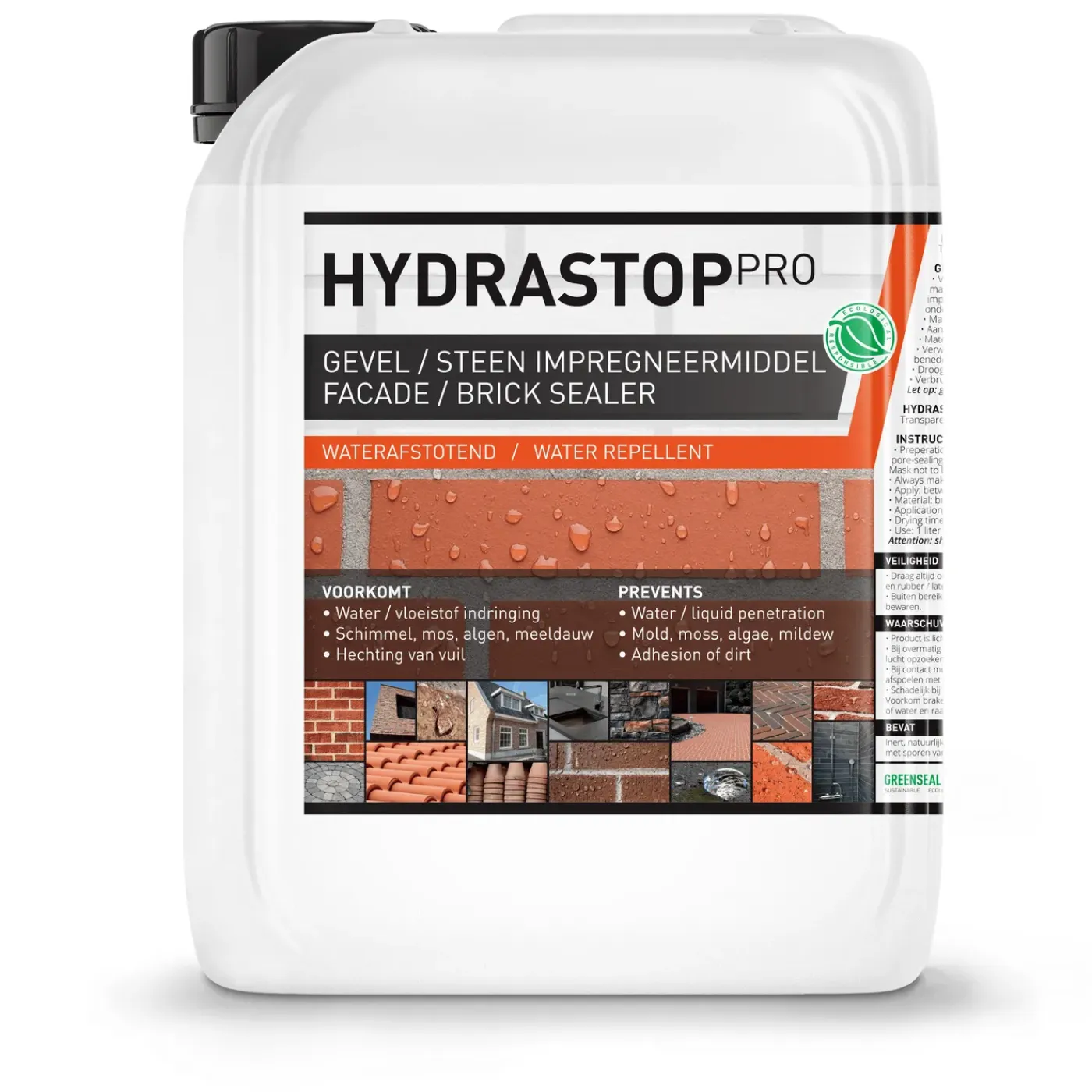 GreenSeal Solutions GreenSeal - Hydrastop Pro - Antivocht Gevel - Impregneermiddel Muur, Schoorsteen, Dakpan - 5L / 30m²