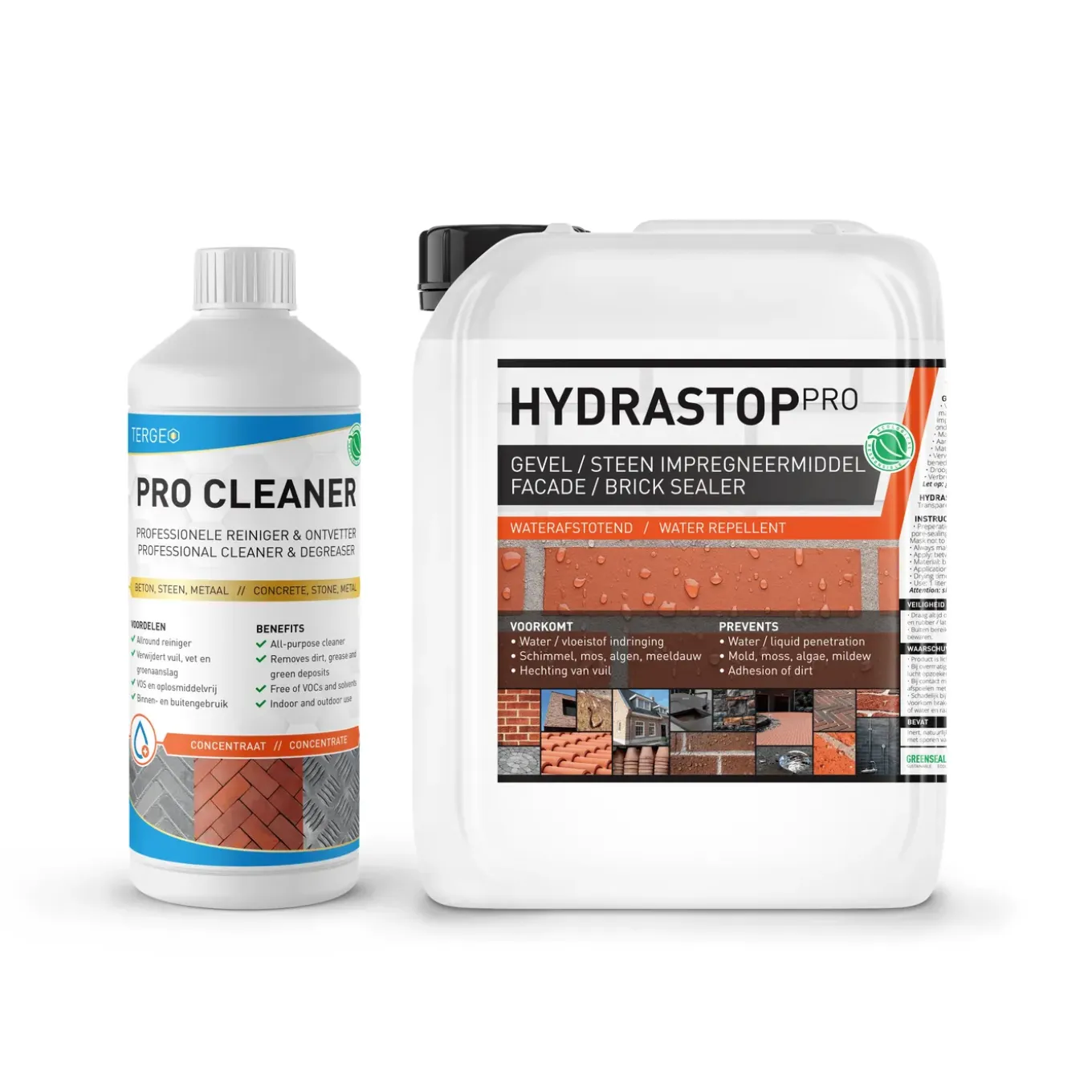 Greenseal - Hydrastop Pro - Gevel impregneermiddel 5L / 30m² + Gevelreiniger Tergeo Pro Cleaner 1L