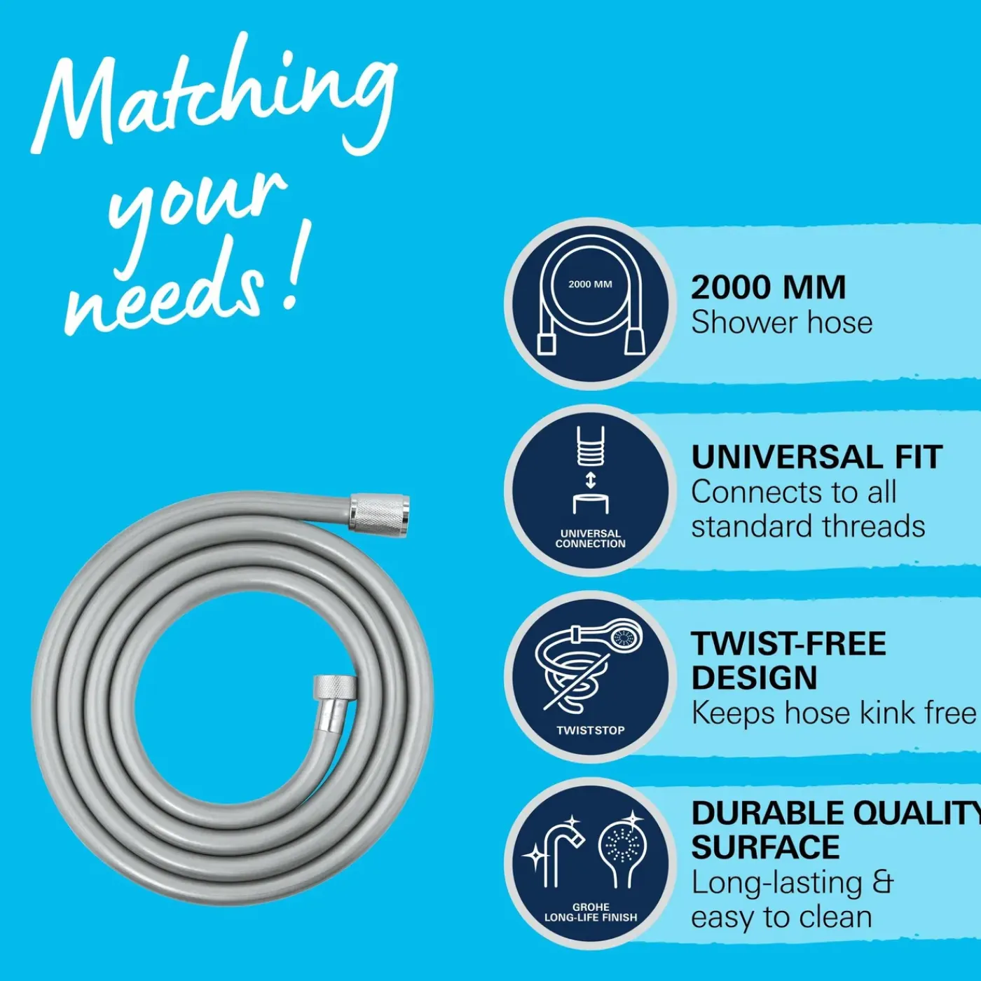 Grohe Doucheslang VitalioFlex Comfort - Anti-torsie - Universeel - Chroom - 200cm