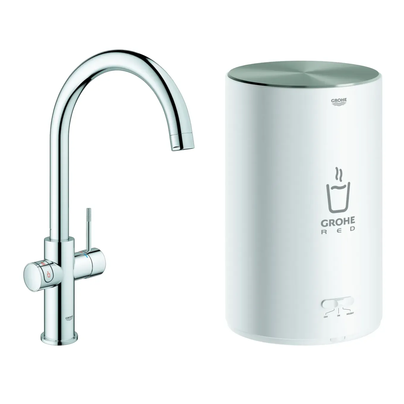 Grohe kokendwaterkraan Red Duo chroom en M-size boiler
