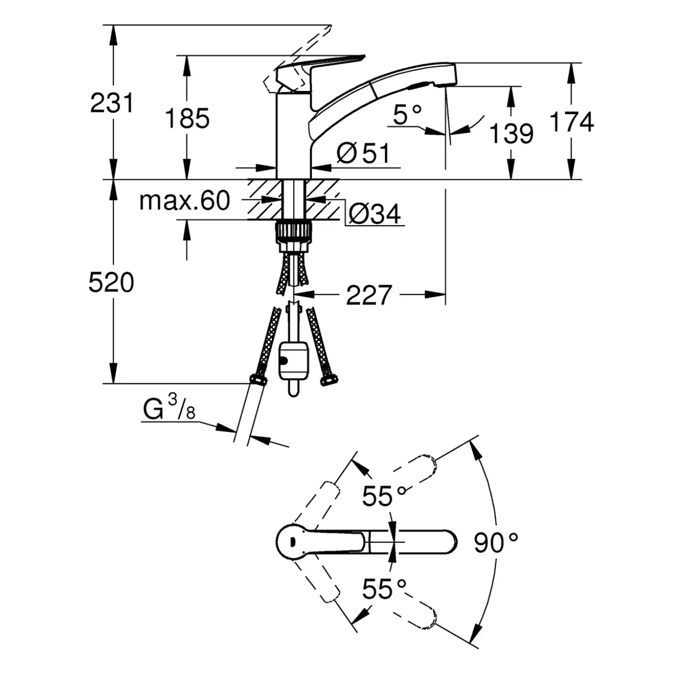 Grohe QuickFix Start Keukenmengkraan met uittrekbare handdouche Chroom
