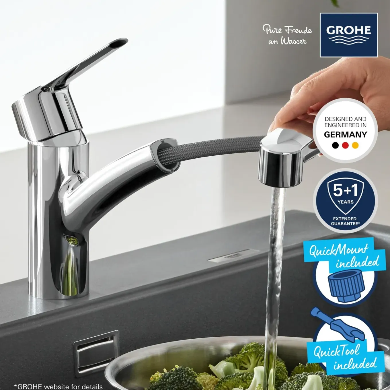 Grohe QuickFix Start Keukenmengkraan met uittrekbare handdouche Chroom
