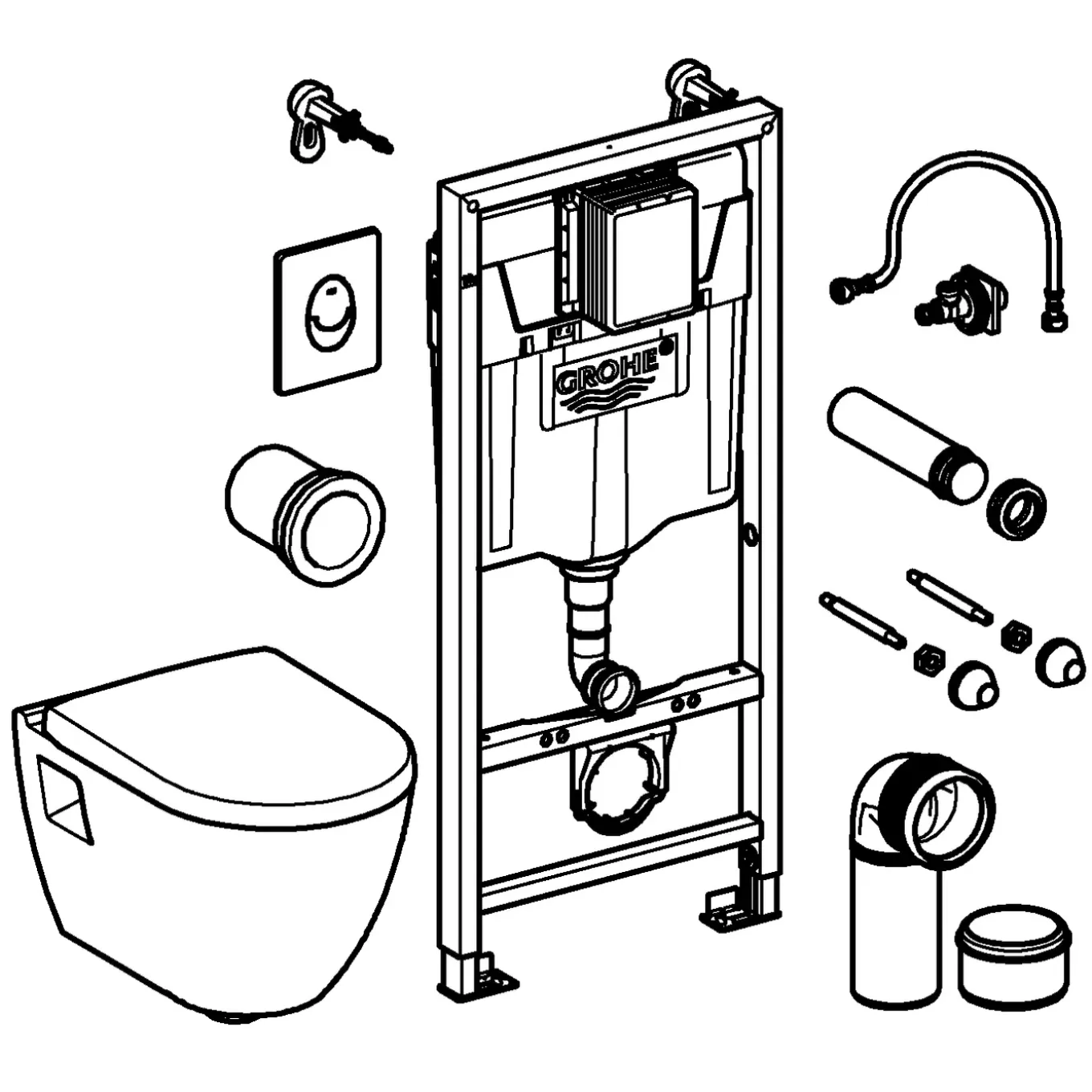 Grohe Solido Inbouwtoilet set met randloze toiletpot Serel - 4 -in-1 pack - wit