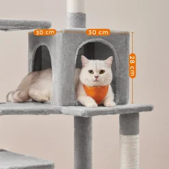 ACAZA Grote Krabpaal Voor Meerdere Katten, Kat Condo Met Hangmat, Kattenpaal, 143 Cm, Lichtgrijs