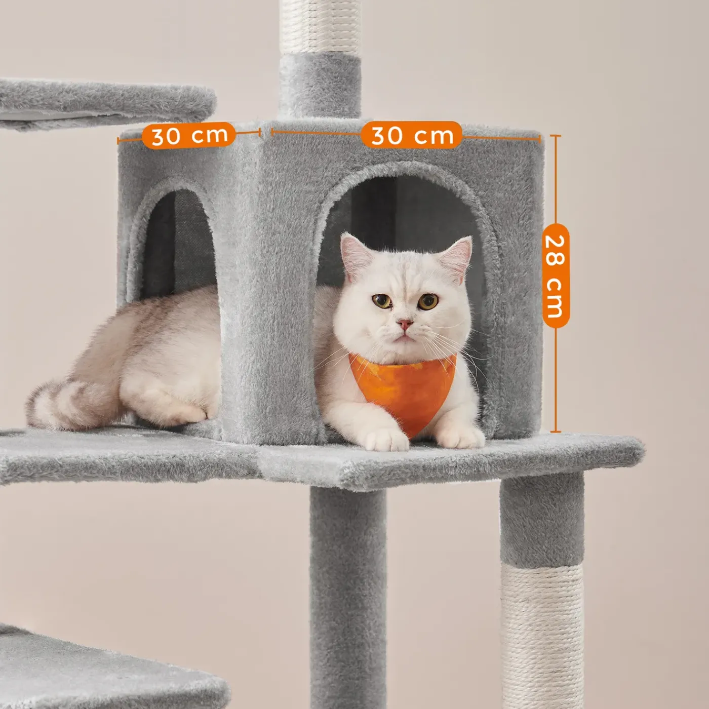 ACAZA Grote Krabpaal Voor Meerdere Katten, Kat Condo Met Hangmat, Kattenpaal, 143 Cm, Lichtgrijs