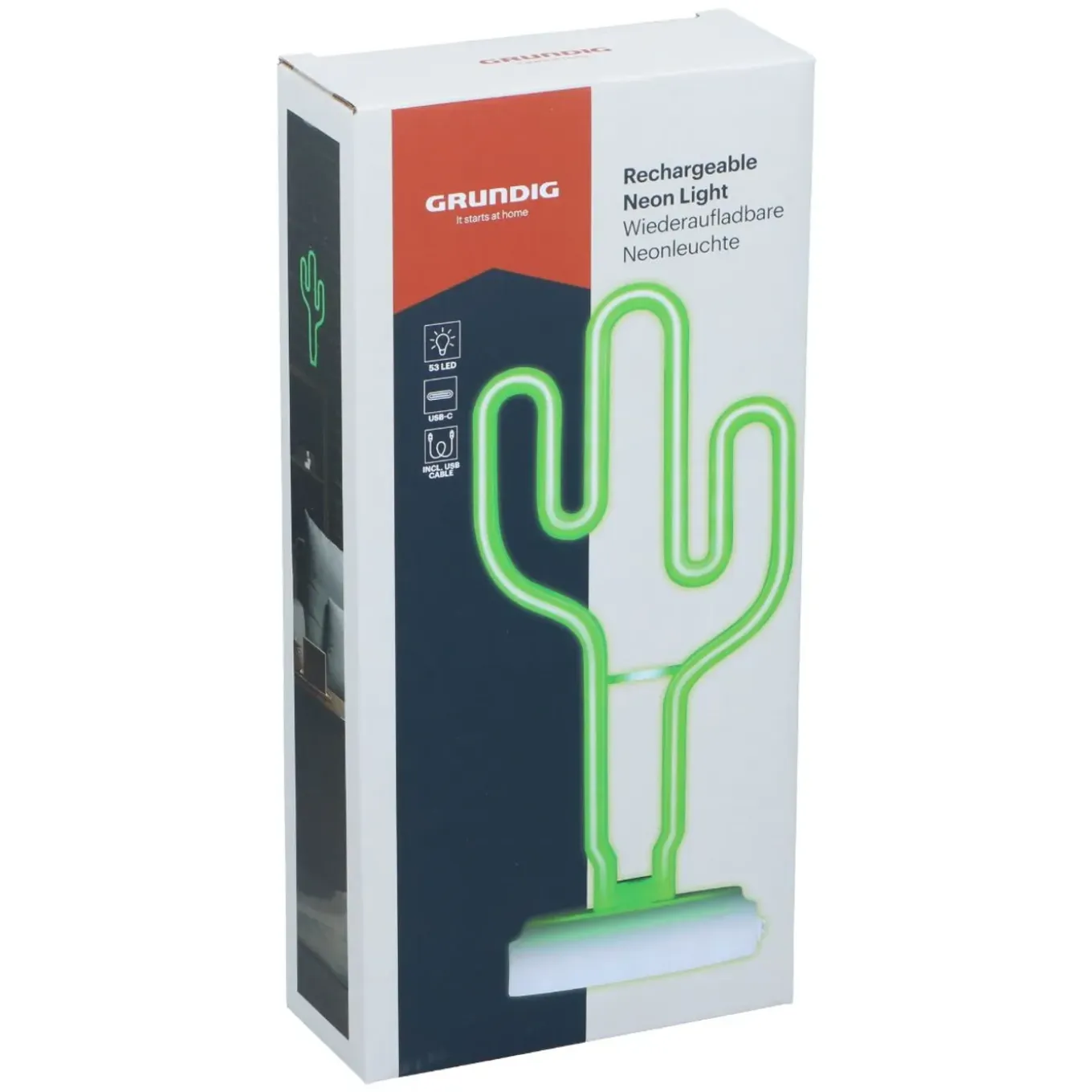 Grundig Tafellamp Oplaadbaar Neon Cactus Met 53 Led Lamp