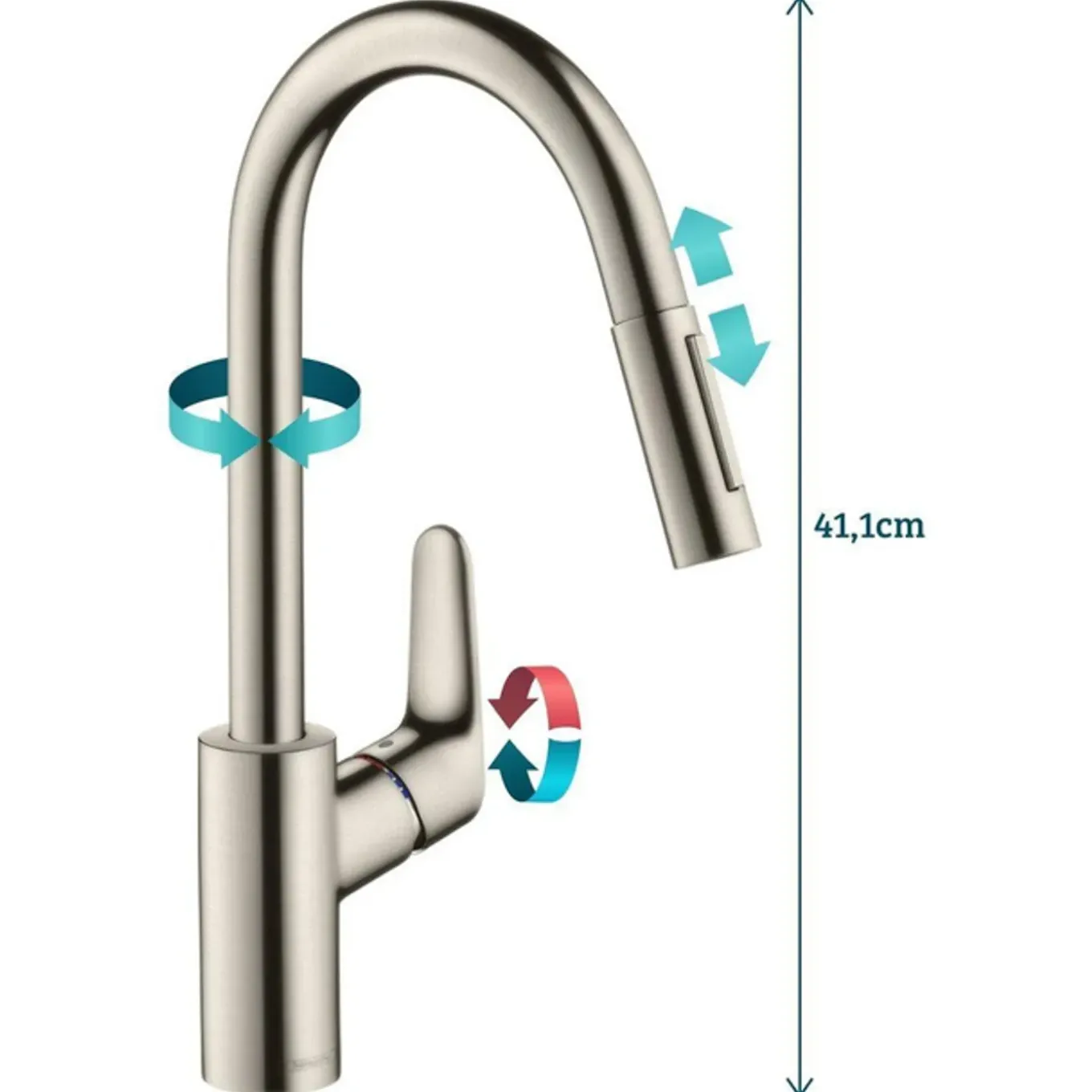 Hansgrohe Focus M41 Eengreeps Keukenmengkraan - 240 Met Uittrekbare Vuistdouche - 2 Straalsoorten