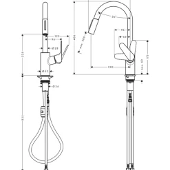 Hansgrohe Focus M41 Eengreeps Keukenmengkraan - 240 Met Uittrekbare Vuistdouche - 2 Straalsoorten