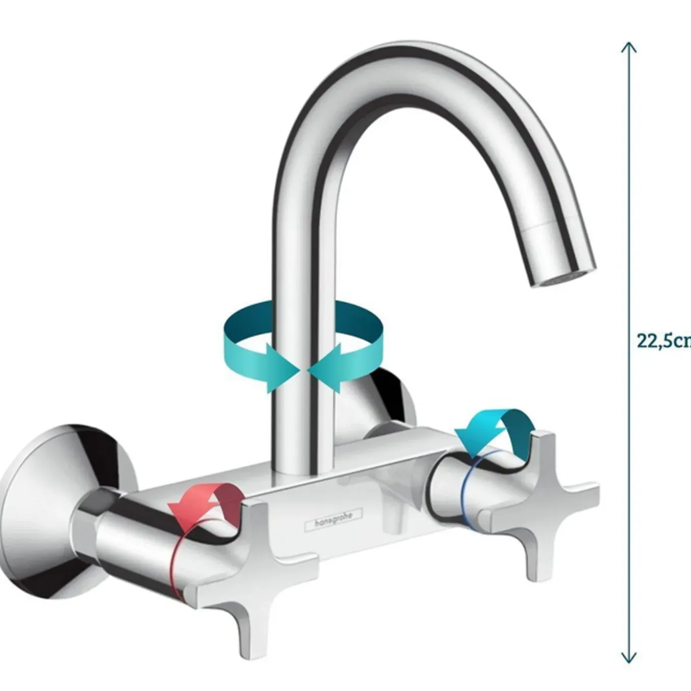 Hansgrohe Logis M32 Tweegreeps Keukenmengkraan - Wandmontage - Met Hoge Uitloop - Hoogglans Chroom