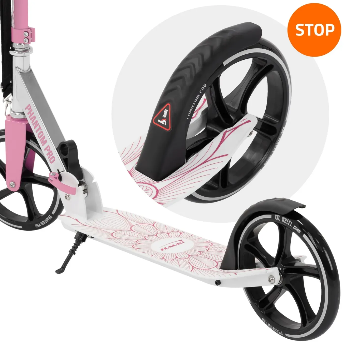 Hauki Cityroller Scooter Roze Opvouwbaar Verstelbaar Lichtgewicht Xxl Wielen Voetrem