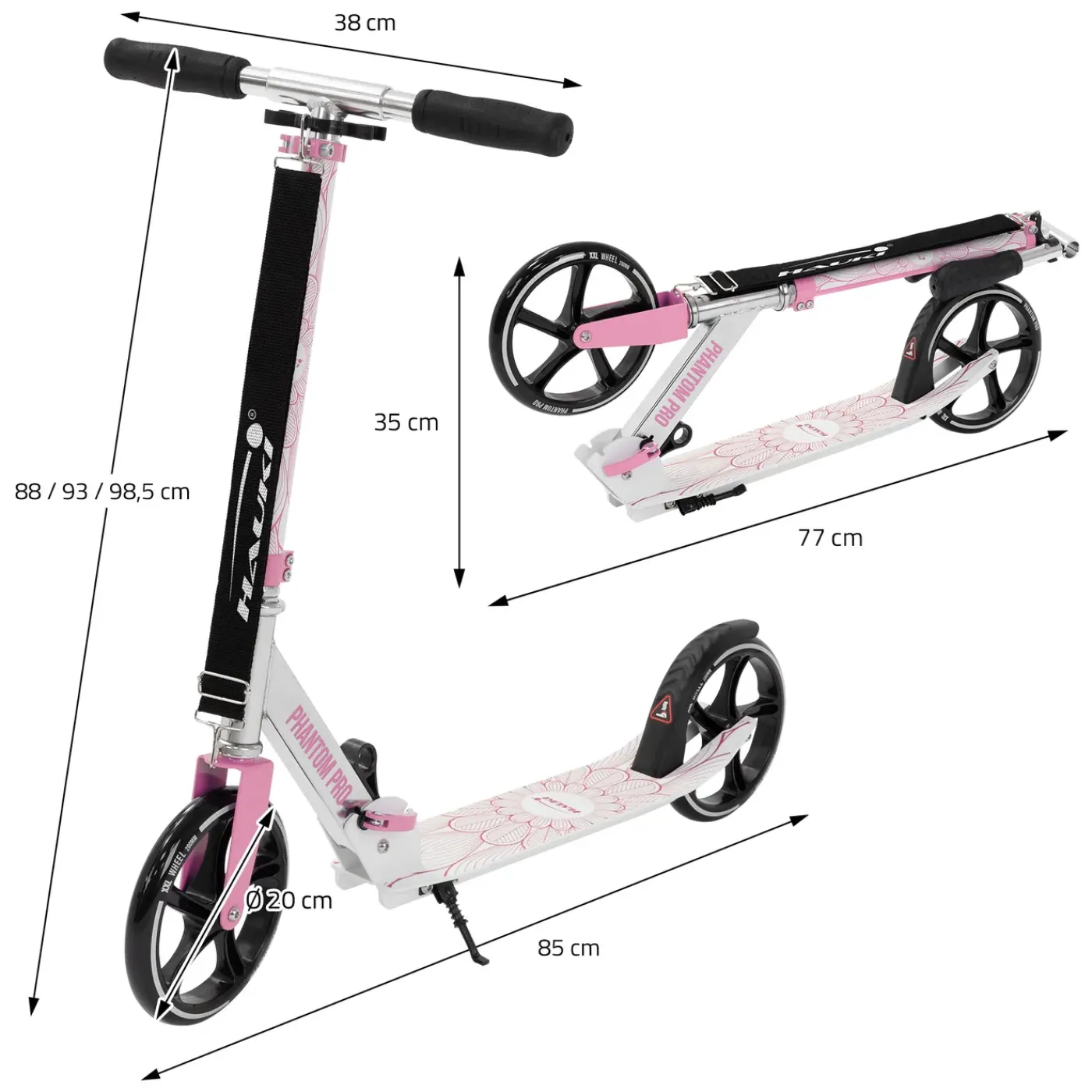 Hauki Cityroller Scooter Roze Opvouwbaar Verstelbaar Lichtgewicht Xxl Wielen Voetrem
